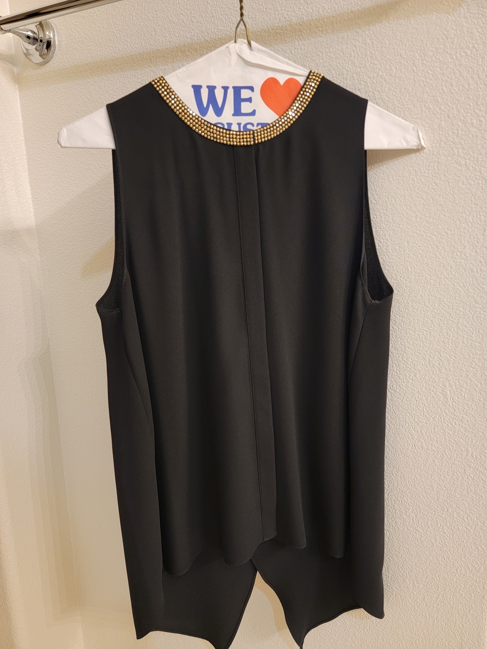 RACHEL Rachel Roy Black Sleeveless Top with Gold Beaded Neckline